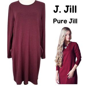 J. JILL Pure Jill Maroon Modal Blend Long Sleeve Dress With Pockets Women's L